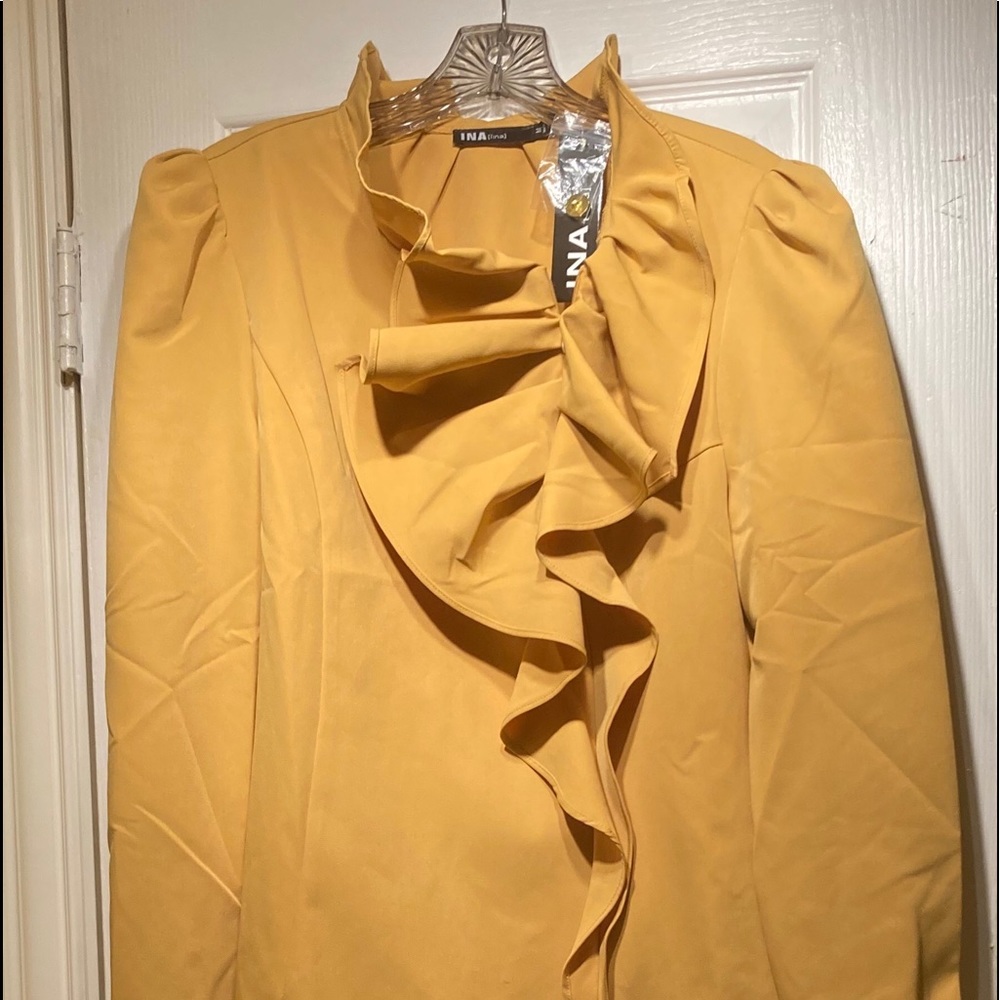 Ina Women’s gold ruffle collar blouse